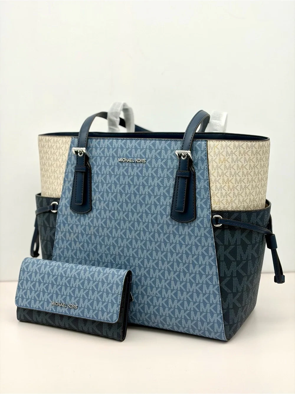 Michael Kors Voyager Color-Block Logo Tote Shoulder Bag and Matching Wallet